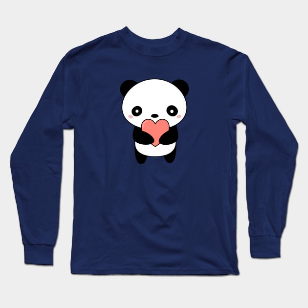 Kawaii Cute Panda Heart T-Shirt Long Sleeve T-Shirt by happinessinatee